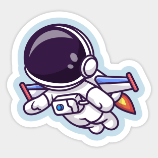 Cute Astronaut Flying With Rocket Cartoon Sticker